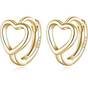 Reffeer الصلبة 925 فضة الحب القلب هوب أقراط Huggie للنساء المراهقات القلب هوب أقراط الحب Huggie