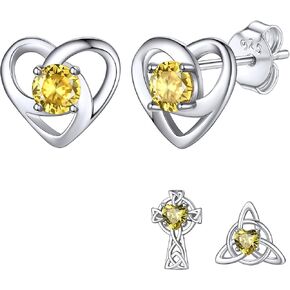 Bestyle Sterling Silver Celtic Earrings with Birthstone for Women, Hoop/Cross/Heart/Trinity Knot Celtic Birthstone Earrings for Women, Great Birthday Gift