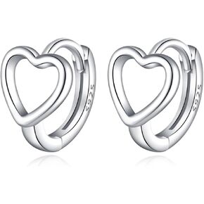 Reffeer Solid 925 Sterling Silver Love Heart Hoop Earrings Huggie for Women Teens Heart Hoop Earrings Love Huggie