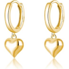 SLUYNZ Solid 925 Sterling Silver 8MM Fat Heart Hoop Earrings for Women Teens Sweet Love Hoop Earrings Huggie