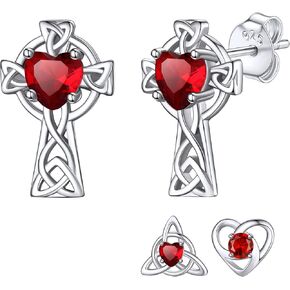 Bestyle Sterling Silver Celtic Earrings with Birthstone for Women, Hoop/Cross/Heart/Trinity Knot Celtic Birthstone Earrings for Women, Great Birthday Gift in Kuwait