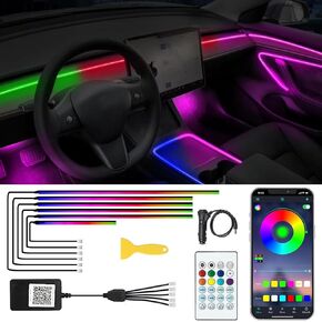 Acrylic Interior Car LED Lights with Remote and Wireless APP 10 in 1,Ambient Lighting Kits Fiber Optic Strip LEDs,16 Million Colors Music&DIY Function