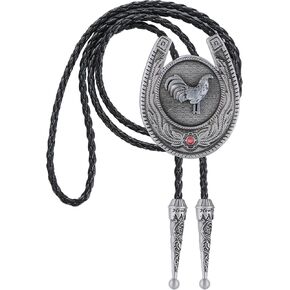 Jeilwiy Bolo Tie for Men, Western Cowboy Golden Longhorn Bull Eagle Horse Cowboy Hat Bolo Necklace Leather Necktie for Women
