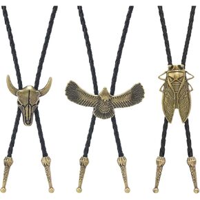 NEWITIN 3 Pieces Bolo Ties for Men Cowboy Western Necklace Vintage Costume Accessories Native American Bolo Tie for Women Men