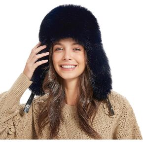 Winter Trapper Hat for Women Warm Faux Fur and Leather Windproof Full Hood Earflap Beanies