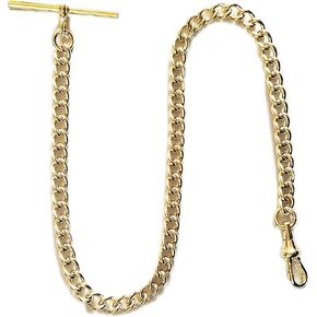 Dueber Yellow Gold Plated Stainless Steel Pocket Watch Albert Chain with T Bar