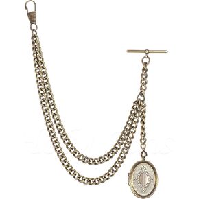 Antique Bronze Pocket Watch Chain with Locket Pendant