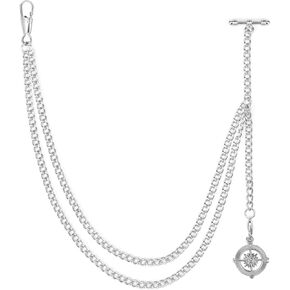 ManChDa Pocket Watch Chain Single Albert Chain with T Bar & Lobster Clasps