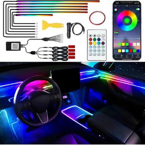 Acrylic Interior Car LED Strip Lights, 10 in 1 Dreamcolor Car Ambient Lighting Kit with Wireless APP & Remote Control, Inside Car Neon Lights with Music Mode for Cars
