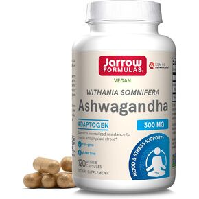 Jarrow Formulas Ashwagandha Capsules, 300 mg Supplement Supports Normalized Resistance to Mental and Physical Stress, 120 Veggie Capsules, 60 Day Supply