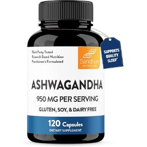Sandhu's Ashwagandha Supplements for Men & Women | Extra Strength 950mg per Serving | Ashwagandha Root Extract Supports Quality Sleep, Focus & Positive Mood | 120 Capsules