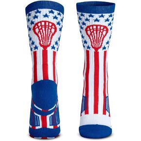 ChalkTalkSPORTS Lacrosse Performance Crew Sock - Youth & Adult - USA - Patriotic - Red White & Blue - Lacrosse Mid-Calf Socks