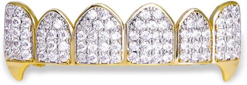 مجموعة أسنان Gold Grillz CZ Diamonds Grillz مطلية بالذهب عيار 24 قيراطًا من أعلى وأسفل شواية الهيب هوب بلينغ مثلج خارج Grillz للابن + قضبان صب إضافية + قماش من الألياف الدقيقة in Kuwait