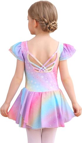 MdnMd Girls Dance Ballet Leotards Dresses for Toddler Ballerina Outfit Skirt Hollow Knot Back Flutter Sleeve in Saudi Arabia