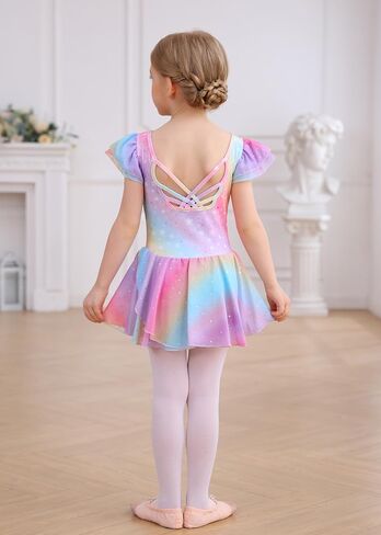 MdnMd Girls Dance Ballet Leotards Dresses for Toddler Ballerina Outfit Skirt Hollow Knot Back Flutter Sleeve in Saudi Arabia