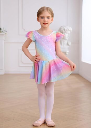 MdnMd Girls Dance Ballet Leotards Dresses for Toddler Ballerina Outfit Skirt Hollow Knot Back Flutter Sleeve in Saudi Arabia