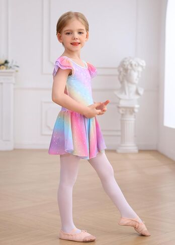 MdnMd Girls Dance Ballet Leotards Dresses for Toddler Ballerina Outfit Skirt Hollow Knot Back Flutter Sleeve in Saudi Arabia