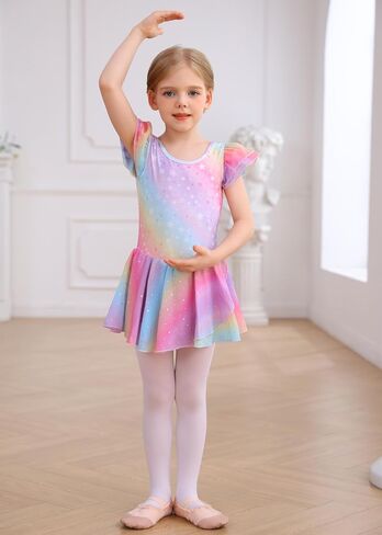 MdnMd Girls Dance Ballet Leotards Dresses for Toddler Ballerina Outfit Skirt Hollow Knot Back Flutter Sleeve in Saudi Arabia