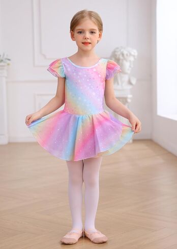 MdnMd Girls Dance Ballet Leotards Dresses for Toddler Ballerina Outfit Skirt Hollow Knot Back Flutter Sleeve in Saudi Arabia