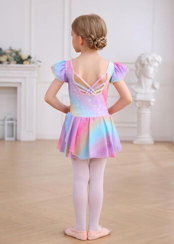 MdnMd Girls Dance Ballet Leotards Dresses for Toddler Ballerina Outfit Skirt Hollow Knot Back Flutter Sleeve in Saudi Arabia
