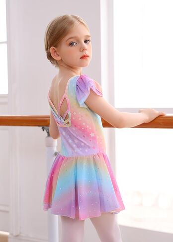 MdnMd Girls Dance Ballet Leotards Dresses for Toddler Ballerina Outfit Skirt Hollow Knot Back Flutter Sleeve in Saudi Arabia