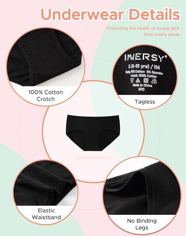 INNERSY Girls Cotton Underwear Teen Comfortable Panties Size 8-16 Briefs 6 Pack in Kuwait