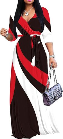 FANDEE Plus Size Maxi Dress for Women Casual Summer Sundress V-Neck 3/4 Sleeve in Saudi Arabia