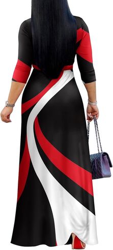 FANDEE Plus Size Maxi Dress for Women Casual Summer Sundress V-Neck 3/4 Sleeve in Saudi Arabia