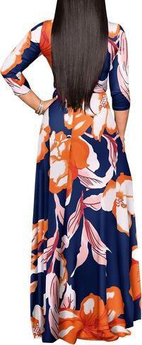 FANDEE Plus Size Maxi Dress for Women Casual Summer Sundress V-Neck 3/4 Sleeve in Saudi Arabia