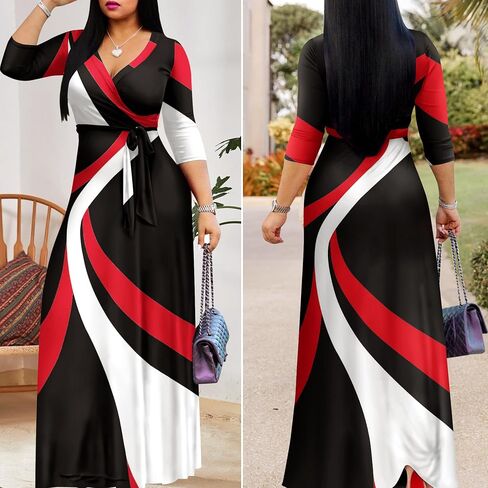 FANDEE Plus Size Maxi Dress for Women Casual Summer Sundress V-Neck 3/4 Sleeve in Saudi Arabia