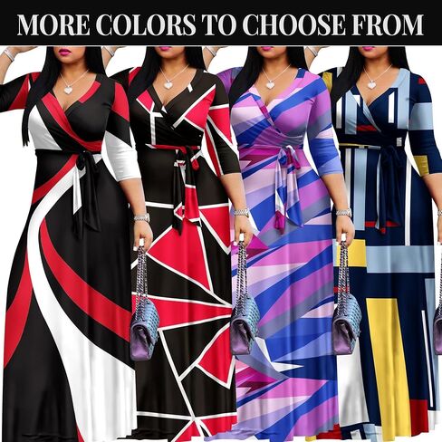 FANDEE Plus Size Maxi Dress for Women Casual Summer Sundress V-Neck 3/4 Sleeve in Saudi Arabia