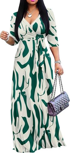 FANDEE Plus Size Maxi Dress for Women Casual Summer Sundress V-Neck 3/4 Sleeve in Saudi Arabia