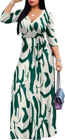 FANDEE Plus Size Maxi Dress for Women Casual Summer Sundress V-Neck 3/4 Sleeve in Saudi Arabia