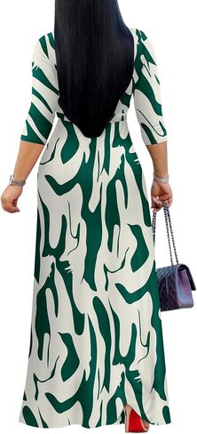 FANDEE Plus Size Maxi Dress for Women Casual Summer Sundress V-Neck 3/4 Sleeve in Saudi Arabia