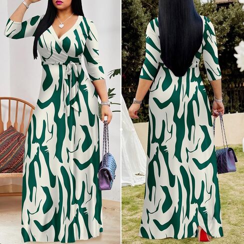 FANDEE Plus Size Maxi Dress for Women Casual Summer Sundress V-Neck 3/4 Sleeve in Saudi Arabia