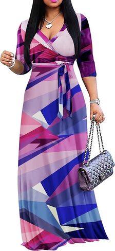 FANDEE Plus Size Maxi Dress for Women Casual Summer Sundress V-Neck 3/4 Sleeve in Saudi Arabia