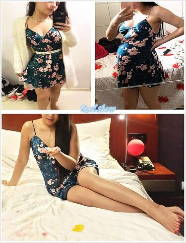 Holagift® Womens Lingerie Floral Print Dress Nightgown Satin Bohemian Slip Sleepwear Negligee Chemise Pajamas Going Out in Saudi Arabia