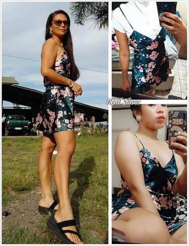 Holagift® Womens Lingerie Floral Print Dress Nightgown Satin Bohemian Slip Sleepwear Negligee Chemise Pajamas Going Out in Saudi Arabia