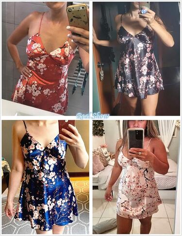 Holagift® Womens Lingerie Floral Print Dress Nightgown Satin Bohemian Slip Sleepwear Negligee Chemise Pajamas Going Out in Saudi Arabia