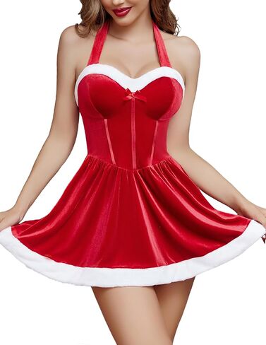 Avidlove Christmas Dress Halter Corset Mini Dress Sexy Santa Dress Costume Christmas Lingerie Babydoll in Saudi Arabia