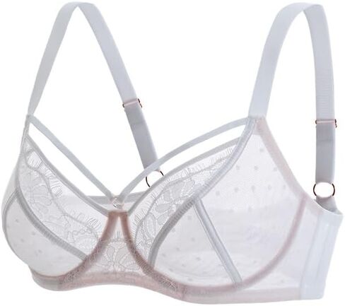 Sexy Lace Bras for Women See Through Unlined Underwire Push Up Bralettes Sheer with Dot Mesh Bra 34B-40E in Kuwait