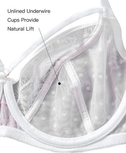 Sexy Lace Bras for Women See Through Unlined Underwire Push Up Bralettes Sheer with Dot Mesh Bra 34B-40E in Kuwait