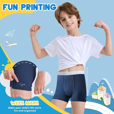 BAMBOO COOL Boys’ Boxer Briefs Underewar for Boy Multicolor Week Theme 7 Pack with Fly Soft and Breathable in Saudi Arabia