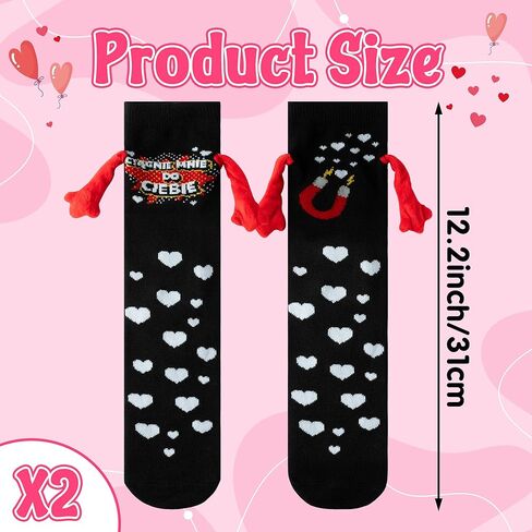 Valentine's Day Holding Hands Socks - 2 Pairs Funny Magnetic Hand in Hand Couple Socks Black Hold Hands Friendship Magnet Socks for Kids Adult Women Girls Men Valentine’s Day Exchange Gifts in Kuwait