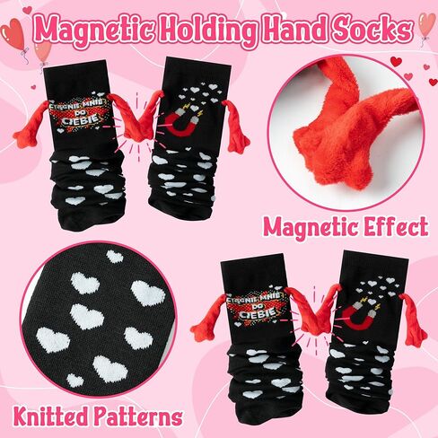 Valentine's Day Holding Hands Socks - 2 Pairs Funny Magnetic Hand in Hand Couple Socks Black Hold Hands Friendship Magnet Socks for Kids Adult Women Girls Men Valentine’s Day Exchange Gifts in Kuwait