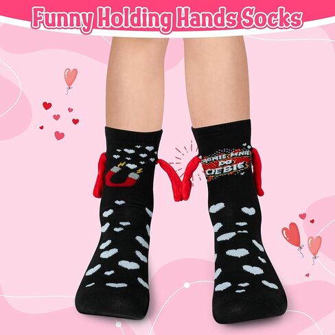Valentine's Day Holding Hands Socks - 2 Pairs Funny Magnetic Hand in Hand Couple Socks Black Hold Hands Friendship Magnet Socks for Kids Adult Women Girls Men Valentine’s Day Exchange Gifts in Kuwait