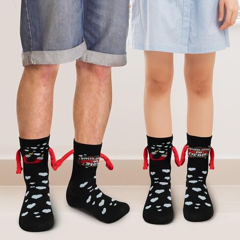 Valentine's Day Holding Hands Socks - 2 Pairs Funny Magnetic Hand in Hand Couple Socks Black Hold Hands Friendship Magnet Socks for Kids Adult Women Girls Men Valentine’s Day Exchange Gifts in Kuwait