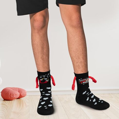 Valentine's Day Holding Hands Socks - 2 Pairs Funny Magnetic Hand in Hand Couple Socks Black Hold Hands Friendship Magnet Socks for Kids Adult Women Girls Men Valentine’s Day Exchange Gifts in Kuwait
