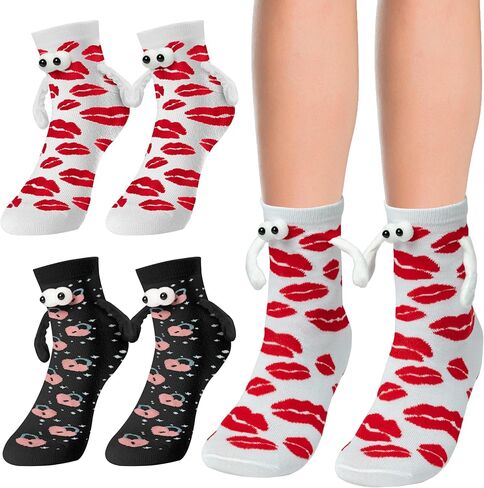 Valentine's Day Holding Hands Socks - 2 Pairs Funny Magnetic Hand in Hand Couple Socks Black White Hold Hands Friendship Magnet Socks for Kids Adult Women Men Valentine’s Day Exchange Gifts in Kuwait