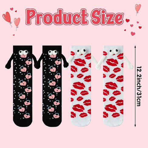 Valentine's Day Holding Hands Socks - 2 Pairs Funny Magnetic Hand in Hand Couple Socks Black White Hold Hands Friendship Magnet Socks for Kids Adult Women Men Valentine’s Day Exchange Gifts in Kuwait